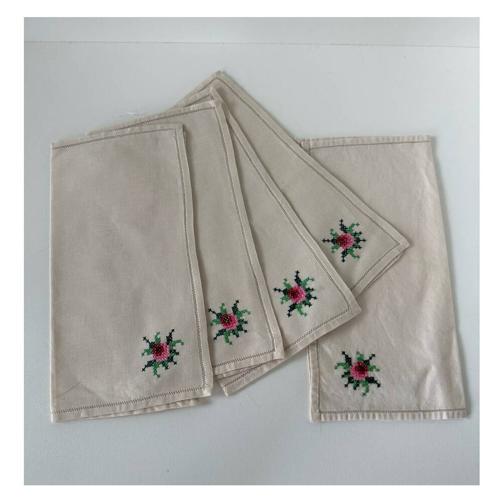 Vintage Cross Stitch Cocktail Napkins, set of 5